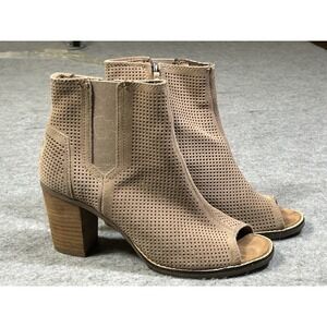 Toms Majorca Booties Bailey Perforated Tan Suede Open Toe Ankle Boots Size 7 M